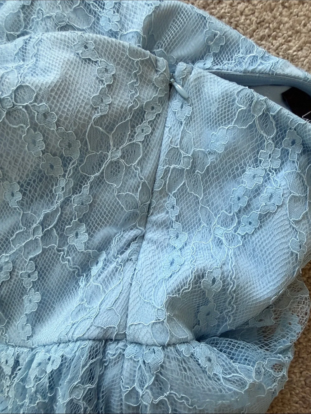 NWT Lulus Strapless Light Blue Lace Tiered Mini Dress XL - Picture 7 of 10
